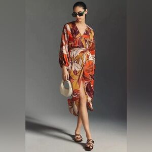 ANTHROPOLOGIE PRINTED WRAP DRESS Small *never worn*